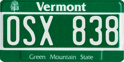 VT license plate OSX838