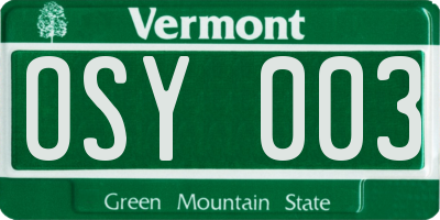 VT license plate OSY003