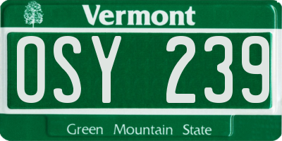 VT license plate OSY239
