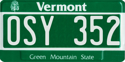 VT license plate OSY352