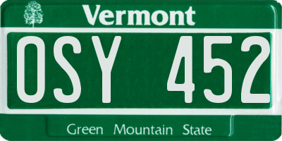 VT license plate OSY452