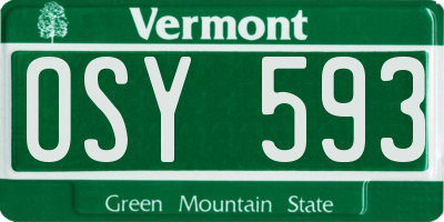 VT license plate OSY593