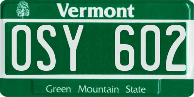 VT license plate OSY602