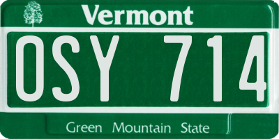 VT license plate OSY714