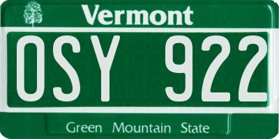 VT license plate OSY922