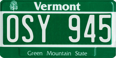 VT license plate OSY945