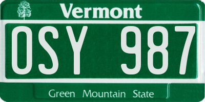 VT license plate OSY987
