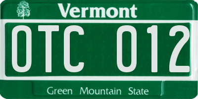 VT license plate OTC012