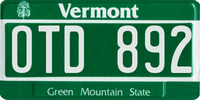 VT license plate OTD892