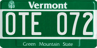 VT license plate OTE072