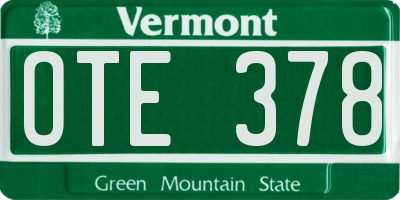 VT license plate OTE378