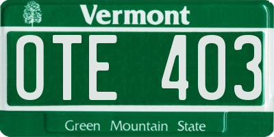 VT license plate OTE403