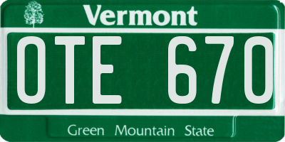 VT license plate OTE670