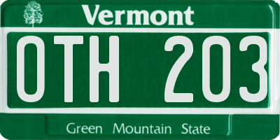 VT license plate OTH203