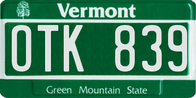VT license plate OTK839