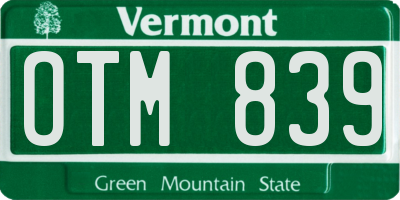 VT license plate OTM839