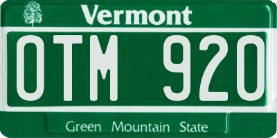 VT license plate OTM920