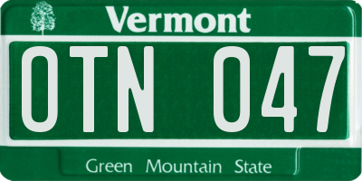 VT license plate OTN047