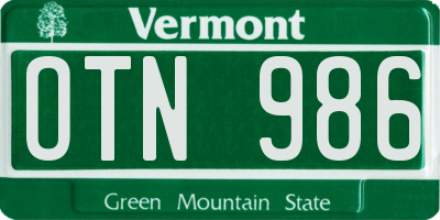 VT license plate OTN986