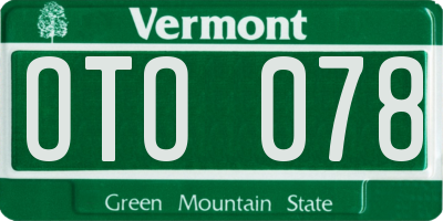 VT license plate OTO078
