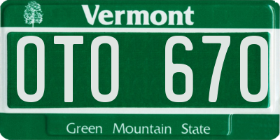 VT license plate OTO670