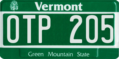 VT license plate OTP205