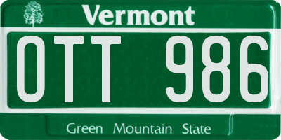 VT license plate OTT986