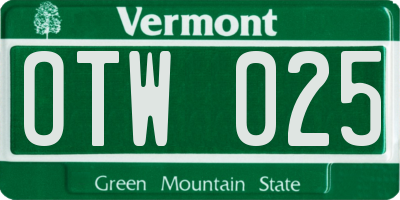 VT license plate OTW025