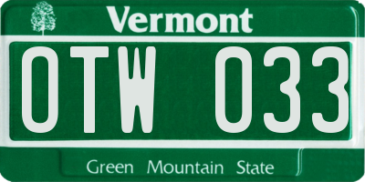 VT license plate OTW033