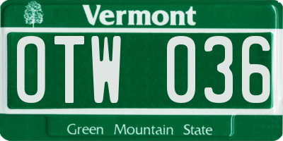 VT license plate OTW036