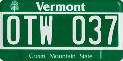 VT license plate OTW037