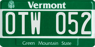 VT license plate OTW052