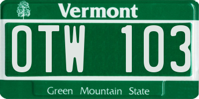 VT license plate OTW103