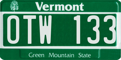 VT license plate OTW133