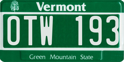 VT license plate OTW193