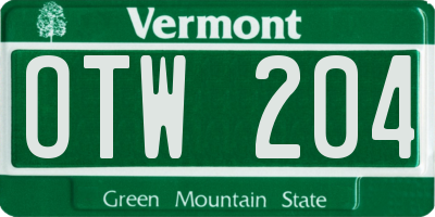 VT license plate OTW204