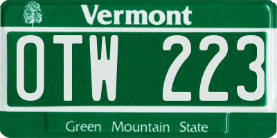 VT license plate OTW223