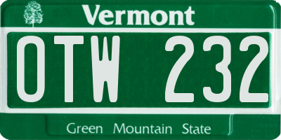 VT license plate OTW232