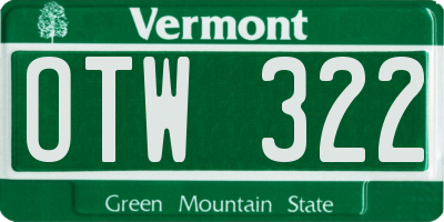 VT license plate OTW322