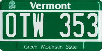 VT license plate OTW353