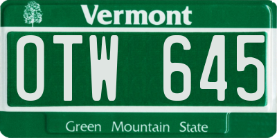VT license plate OTW645