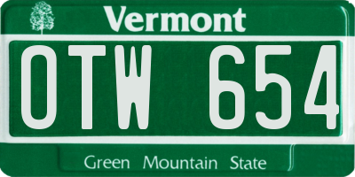 VT license plate OTW654