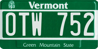 VT license plate OTW752