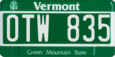VT license plate OTW835