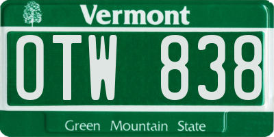 VT license plate OTW838