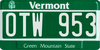 VT license plate OTW953