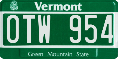 VT license plate OTW954