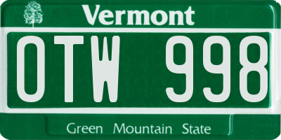 VT license plate OTW998
