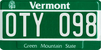 VT license plate OTY098