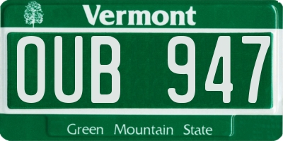 VT license plate OUB947